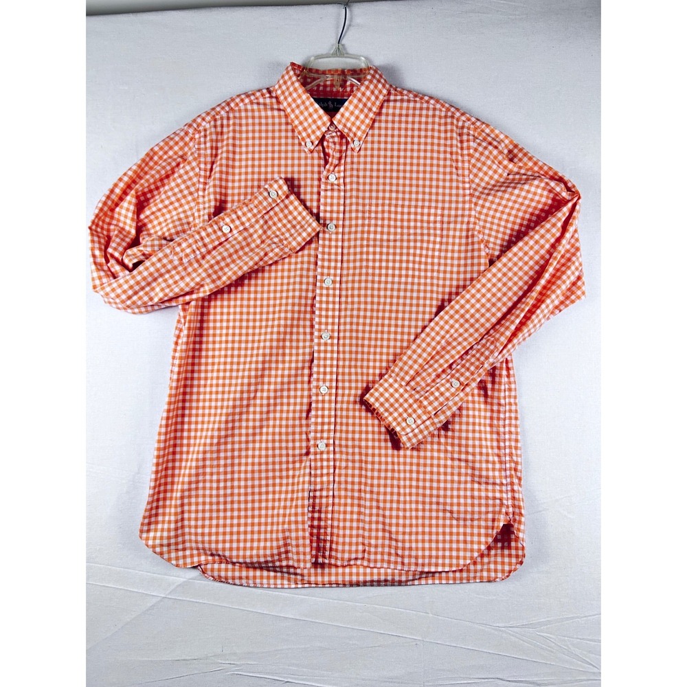 Ralph Lauren Mens XL Orange Gingham‎ Check Button Down Shirt Long Sleeve Cotton